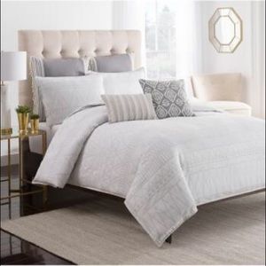 Cupcakes & Cashmere Moroccan Geo White Duvet Cover & Sham Set with throw pillows